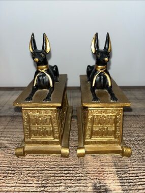2x Egyptian God Ebros Anubis Jackal Pedestal Statue